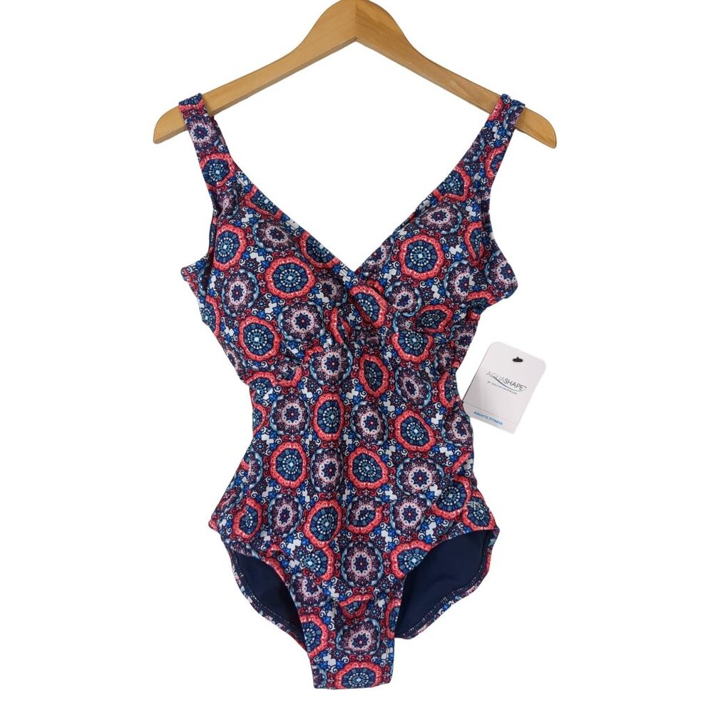 Dolfin Aquashape Swimsuit One Piece Womens 10 Tummy Control Red Pink Blue New